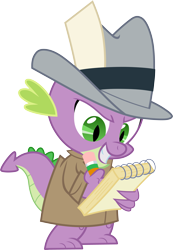 Size: 4431x6400 | Tagged: safe, artist:chrzanek97, character:spike, species:dragon, episode:the mysterious mare do well, g4, my little pony: friendship is magic, .svg available, absurd resolution, clothing, hat, male, notebook, pencil, simple background, solo, transparent background, vector