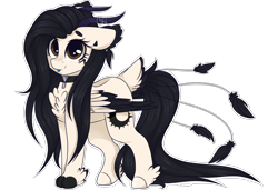 Size: 3000x2048 | Tagged: safe, artist:cinnamontee, oc, oc only, oc:elwi, species:pony, blue tongue, choker, cloven hooves, colored wings, female, high res, horns, multicolored wings, simple background, solo, tail feathers, tongue out, transparent background