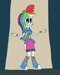 Size: 1417x1773 | Tagged: safe, artist:hunterxcolleen, character:rainbow dash, my little pony:equestria girls, black eye, clothing, dancing, eyeshadow, makeup, michael jackson, parody, spotlight, thriller, torn clothes, zombie