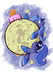 Size: 750x1050 | Tagged: safe, artist:rvceric, character:princess luna, species:alicorn, species:pony, blep, climbing, crown, cute, dessert, female, food, full moon, jewelry, lunabetes, mare, mid-autumn festival, moon, mooncake, reaching, regalia, s1 luna, solo, tangible heavenly object, tongue out