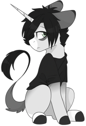 Size: 2048x3000 | Tagged: safe, artist:cinnamontee, oc, oc only, oc:tavi, species:pony, species:unicorn, bags under eyes, high res, male, simple background, sitting, solo, stallion, transparent background