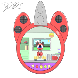 Size: 2000x2000 | Tagged: safe, artist:trackheadtherobopony, oc, oc only, oc:trackhead, species:pony, apple, bedroom, book, charging pad, coin, food, lamp, robot, robot pony, smiley face, tamagotchi, tennis ball, truck, window