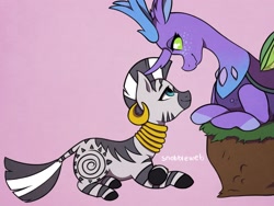 Size: 2048x1536 | Tagged: safe, artist:incendiaryboobs, character:queen chrysalis, character:zecora, species:changeling, species:pony, species:reformed changeling, species:zebra, crack shipping, eye contact, female, lesbian, looking at each other, mare, prone, purified chrysalis, shipping, simple background, zecoralis