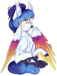 Size: 768x1024 | Tagged: safe, artist:akiiichaos, oc, oc only, oc:pheobe, species:pony, clothing, colored wings, female, glasses, mare, multicolored wings, simple background, socks, solo, transparent background