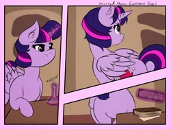 Size: 2048x1536 | Tagged: safe, artist:incendiaryboobs, character:twilight sparkle, character:twilight sparkle (alicorn), species:alicorn, species:pony, comic:hearts and hooves day, book, comic, erlenmeyer flask, magic, telekinesis