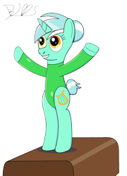 Size: 1462x2034 | Tagged: safe, artist:trackheadtherobopony, character:lyra heartstrings, species:pony, species:unicorn, bipedal, clothing, female, gymnastics, leotard, mare, signature, simple background, solo, transparent background