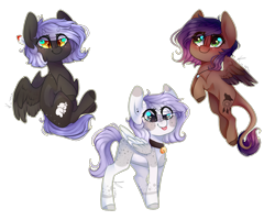 Size: 2000x1600 | Tagged: safe, artist:skimea, oc, oc only, oc:cloudy night, oc:evening howler, oc:mayumi, species:pegasus, species:pony, chibi, female, mare, simple background, tongue out, transparent background