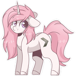 Size: 2048x2048 | Tagged: safe, artist:cinnamontee, oc, oc only, species:pony, species:unicorn, cutie mark, female, looking at you, mare, pink mane, purple eyes, simple background, smiling, solo, transparent background, white coat