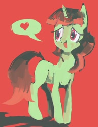Size: 742x960 | Tagged: safe, artist:explonova, oc, oc only, oc:euphoria, species:pony, species:unicorn, dialogue, female, heart, mare, open mouth, smiling, solo, speech bubble