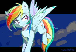 Size: 1200x816 | Tagged: safe, artist:tyuubatu, character:rainbow dash, species:pegasus, species:pony, female, mare, smiling, solo