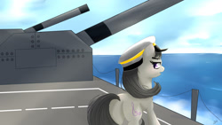 Size: 1920x1080 | Tagged: safe, artist:dashy21, character:octavia melody, species:earth pony, species:pony, cannon, female, mare, ocean, ship, solo, treblebutt