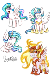 Size: 1024x1536 | Tagged: safe, artist:shamy-crist, character:daybreaker, character:princess celestia, species:pony, chibi, eyes closed, female, mare, simple background, sitting, spread wings, transparent background, wings