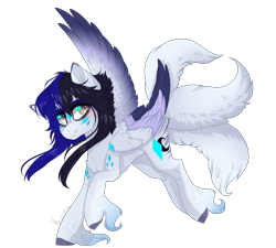 Size: 2000x1800 | Tagged: safe, artist:skimea, oc, oc only, oc:cyan crystal, species:pegasus, species:pony, colored wings, female, mare, multicolored wings, multiple tails, simple background, solo, transparent background, unshorn fetlocks