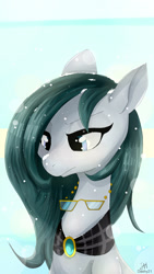 Size: 1080x1920 | Tagged: safe, artist:dashy21, character:cloudy quartz, species:earth pony, species:pony, annoyed, beautiful, female, glasses, glasses off, loose hair, mare, milf, mother, raised eyebrow, snow, snowfall