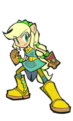 Size: 600x1000 | Tagged: safe, artist:rvceric, character:applejack, episode:super squad goals, g4, my little pony: equestria girls, my little pony:equestria girls, alternate hairstyle, clothing, crystal guardian, female, fist, pantyhose, ponied up, simple background, solo, transparent background