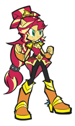 Size: 600x1000 | Tagged: safe, artist:rvceric, character:sunset shimmer, episode:super squad goals, g4, my little pony: equestria girls, my little pony:equestria girls, alternate hairstyle, clothing, crystal guardian, female, fist, pants, ponied up, simple background, solo, transparent background