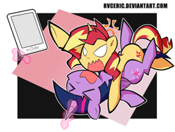 Size: 1200x900 | Tagged: safe, artist:rvceric, character:sunset shimmer, character:twilight sparkle, character:twilight sparkle (alicorn), species:alicorn, species:pony, species:unicorn, catfight, female, fight, glowing horn, kindle, magic, mare