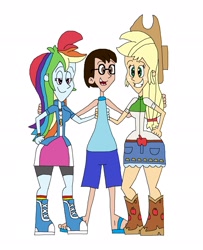 Size: 1809x2233 | Tagged: safe, artist:hunterxcolleen, character:applejack, character:rainbow dash, oc, oc:stewart gary, species:human, my little pony:equestria girls, humanized, love triangle, pairings