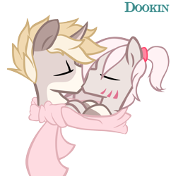 Size: 1934x2000 | Tagged: safe, artist:dookin, oc, oc only, oc:ark, oc:mimiphia, brother and sister, clothing, cute, female, incest, kissing, male, scarf, shared clothing, shared scarf, simple background, transparent background