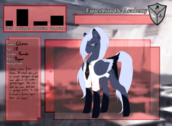 Size: 5000x3671 | Tagged: safe, artist:minelvi, oc, oc only, oc:gloss, species:pegasus, species:pony, clothing, colored wings, female, high res, mare, multicolored wings, necktie, reference sheet, shirt, solo