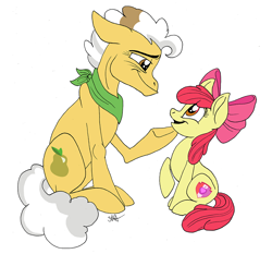Size: 1100x1024 | Tagged: safe, artist:celestial-rainstorm, edit, character:apple bloom, character:grand pear, cropped, grandfather and grandchild, heartwarming