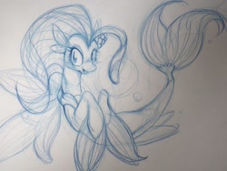 Size: 800x606 | Tagged: safe, artist:tyuubatu, character:princess skystar, species:seapony (g4), my little pony: the movie (2017), female, monochrome, pencil drawing, simple background, sketch, solo, traditional art, white background