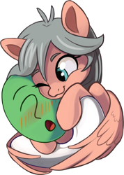 Size: 1312x1842 | Tagged: safe, artist:taneysha, oc, oc only, oc:anon, oc:gearsy septima, species:human, species:pegasus, species:pony, bust, cuddling, duo, female, mare, simple background, sticker, transparent background
