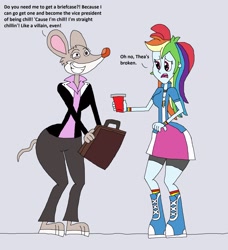 Size: 2153x2361 | Tagged: safe, artist:hunterxcolleen, character:rainbow dash, my little pony:equestria girls, briefcase, coffee cup, crossover, cup, ducktales, geronimo stilton, going crazy, reference, talking, the ass was fat, thea stilton