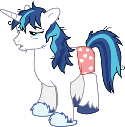 Size: 8196x8315 | Tagged: safe, artist:chrzanek97, edit, editor:slayerbvc, character:shining armor, species:pony, species:unicorn, .svg available, absurd resolution, bed mane, boxers, clothing, heart, heart print underwear, lidded eyes, male, morning ponies, simple background, sleepy, slippers, solo, stallion, stubble, tired, transparent background, underwear, vector