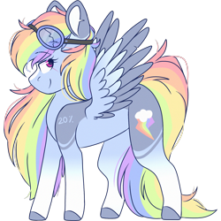 Size: 2048x2048 | Tagged: safe, artist:cinnamontee, character:rainbow dash, species:pegasus, species:pony, 20% cooler, alternate design, female, goggles, high res, simple background, smiling, solo, transparent background, two toned wings