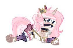 Size: 3000x2000 | Tagged: safe, artist:dookin, oc, oc only, species:pony, species:unicorn, bell, bell collar, blushing, bondage, clothing, collar, crown, cute, cutie mark, heart, heart eyes, jewelry, princess, regalia, simple background, solo, transparent background, wingding eyes