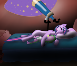 Size: 1280x1113 | Tagged: safe, artist:stargrazer, character:spike, character:twilight sparkle, bed, diaper