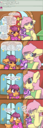 Size: 2124x6275 | Tagged: safe, artist:synnibear03, character:fluttershy, character:scootaloo, character:screwball, oc, oc:ponytale fluttershy, oc:ponytale scootaloo, oc:ponytale screwball, parent:discord, parent:fluttershy, parents:discoshy, species:anthro, species:pegasus, species:pony, comic:ponytale, hybrid, implied oc:t-bone, interspecies offspring, offspring