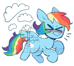 Size: 990x880 | Tagged: safe, artist:pinkiespresent, character:rainbow dash, species:pegasus, species:pony, >.<, autism, cloud, eyes closed, female, flying, mare, simple background, solo, stimming, transparent background, watermark