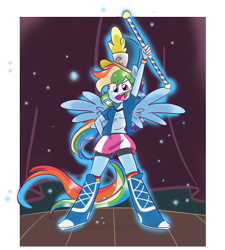 Size: 5062x5612 | Tagged: safe, artist:drawbauchery, character:rainbow dash, equestria girls:friendship games, g4, my little pony: equestria girls, my little pony:equestria girls, absurd resolution, baton, boots, chs rally song, clothing, compression shorts, cute, female, hat, ponied up, shirt, shoes, shorts, skirt, smiling, socks, solo, wings