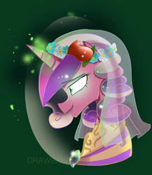 Size: 2399x2767 | Tagged: safe, artist:drawbauchery, character:queen chrysalis, species:pony, episode:a canterlot wedding, g4, my little pony: friendship is magic, disguise, disguised changeling, female, floral head wreath, flower, glowing eyes, mare, smiling, solo, this day aria, wedding veil