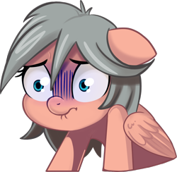 Size: 1094x1067 | Tagged: safe, artist:taneysha, oc, oc only, oc:gearsy septima, species:pegasus, species:pony, blue face, female, lip bite, mare, scared, shrunken pupils, simple background, solo, sticker, transparent background, wide eyes