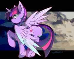 Size: 1600x1282 | Tagged: safe, artist:tyuubatu, character:twilight sparkle, character:twilight sparkle (alicorn), species:alicorn, species:pony, abstract background, female, looking at you, looking back, looking back at you, mare, plot, profile, solo, twibutt