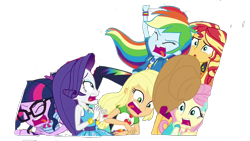 Size: 1280x720 | Tagged: safe, artist:php77, edit, edited screencap, editor:php77, screencap, character:applejack, character:fluttershy, character:rainbow dash, character:rarity, character:sunset shimmer, character:twilight sparkle, character:twilight sparkle (scitwi), species:eqg human, equestria girls:rollercoaster of friendship, g4, my little pony: equestria girls, my little pony:equestria girls, background removed, geode of fauna, geode of super speed, geode of super strength, magical geodes, simple background, transparent background