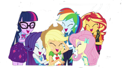 Size: 1280x720 | Tagged: safe, artist:php77, edit, edited screencap, editor:php77, screencap, character:applejack, character:fluttershy, character:rainbow dash, character:rarity, character:sunset shimmer, character:twilight sparkle, character:twilight sparkle (scitwi), species:eqg human, equestria girls:rollercoaster of friendship, g4, my little pony: equestria girls, my little pony:equestria girls, background removed, geode of empathy, geode of fauna, geode of shielding, geode of super speed, geode of super strength, geode of telekinesis, magical geodes, simple background, transparent background