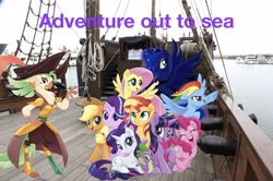 Size: 2048x1363 | Tagged: safe, artist:php77, editor:php77, character:applejack, character:captain celaeno, character:fluttershy, character:pinkie pie, character:princess luna, character:rainbow dash, character:rarity, character:spike, character:starlight glimmer, character:sunset shimmer, character:twilight sparkle, character:twilight sparkle (alicorn), species:alicorn, species:pony, my little pony: the movie (2017), alternate mane seven, irl, mane seven, mane six, photo, ponies in real life