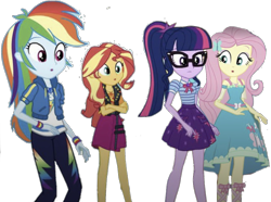 Size: 1541x1144 | Tagged: safe, artist:php77, edit, edited screencap, editor:php77, screencap, character:fluttershy, character:rainbow dash, character:sunset shimmer, character:twilight sparkle, character:twilight sparkle (scitwi), species:eqg human, equestria girls:rollercoaster of friendship, g4, my little pony: equestria girls, my little pony:equestria girls, background removed, simple background, transparent background