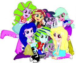 Size: 1842x1536 | Tagged: safe, artist:php77, editor:php77, character:sunset shimmer, character:twilight sparkle, character:twilight sparkle (scitwi), oc, species:eqg human, my little pony:equestria girls, ocs everywhere, recolor, simple background, transparent background