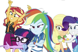 Size: 1587x1059 | Tagged: safe, artist:php77, editor:php77, character:applejack, character:rainbow dash, character:rarity, character:sunset shimmer, character:twilight sparkle, character:twilight sparkle (scitwi), species:eqg human, equestria girls:rollercoaster of friendship, g4, my little pony: equestria girls, my little pony:equestria girls, crossed arms, finger gun, geode of empathy, geode of super speed, geode of super strength, magical geodes, simple background, transparent background