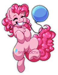 Size: 2851x3693 | Tagged: safe, artist:shyshyoctavia, character:pinkie pie, species:earth pony, species:pony, balloon, chest fluff, cute, diapinkes, eyes closed, female, grin, mare, simple background, smiling, solo, transparent background, watermark