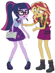 Size: 624x824 | Tagged: safe, artist:php77, edit, edited screencap, editor:php77, screencap, character:sunset shimmer, character:twilight sparkle, character:twilight sparkle (scitwi), species:eqg human, g4, my little pony: equestria girls, my little pony:equestria girls, background removed, cyoa, sick, simple background, transparent background