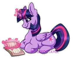 Size: 3483x2871 | Tagged: safe, artist:shyshyoctavia, character:twilight sparkle, character:twilight sparkle (alicorn), species:alicorn, species:pony, adorkable, book, cute, dork, female, mare, ponyloaf, reading, simple background, smiling, solo, that pony sure does love books, transparent background, twiabetes, watermark