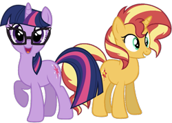 Size: 1231x882 | Tagged: safe, artist:php77, editor:php77, character:sunset shimmer, character:twilight sparkle, character:twilight sparkle (scitwi), species:pony, species:unicorn, equestria girls:spring breakdown, g4, my little pony: equestria girls, my little pony:equestria girls, spoiler:eqg series (season 2), cutie mark, simple background, transparent background, unicorn sci-twi