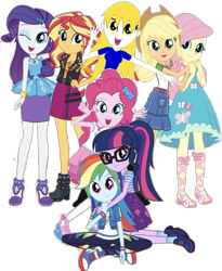 Size: 920x1124 | Tagged: safe, artist:php77, editor:php77, character:applejack, character:fluttershy, character:pinkie pie, character:rainbow dash, character:rarity, character:sunset shimmer, character:twilight sparkle, character:twilight sparkle (scitwi), oc, species:eqg human, g4, my little pony: equestria girls, my little pony:equestria girls, converse, dhx media, hasbro, hasbro studios, humane five, humane seven, humane six, shoes, simple background, transparent background, wildbrain