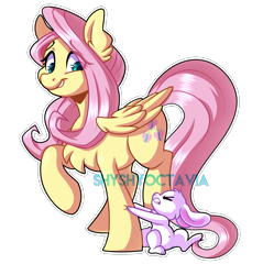 Size: 2985x3000 | Tagged: safe, artist:shyshyoctavia, character:angel bunny, character:fluttershy, species:pony, female, simple background, transparent background, watermark